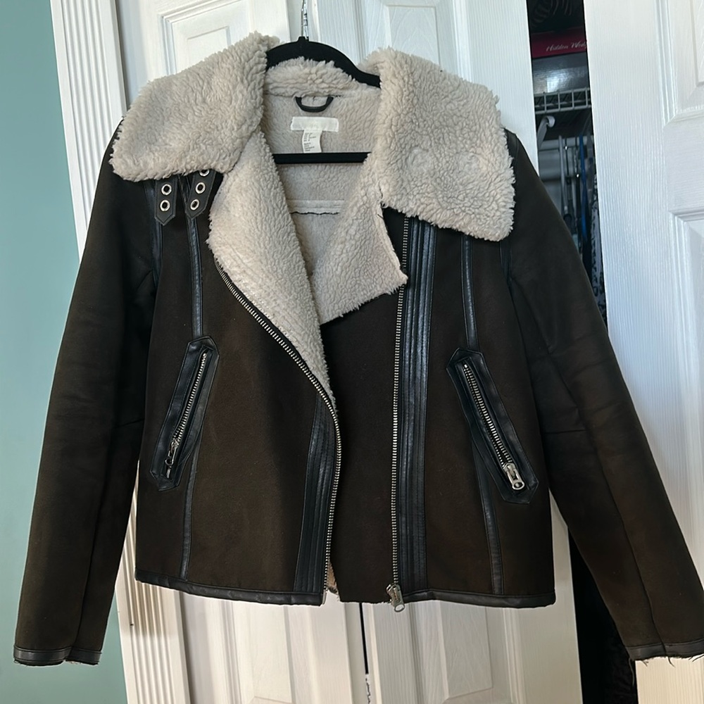 H&M suede sherpa aviator jacket